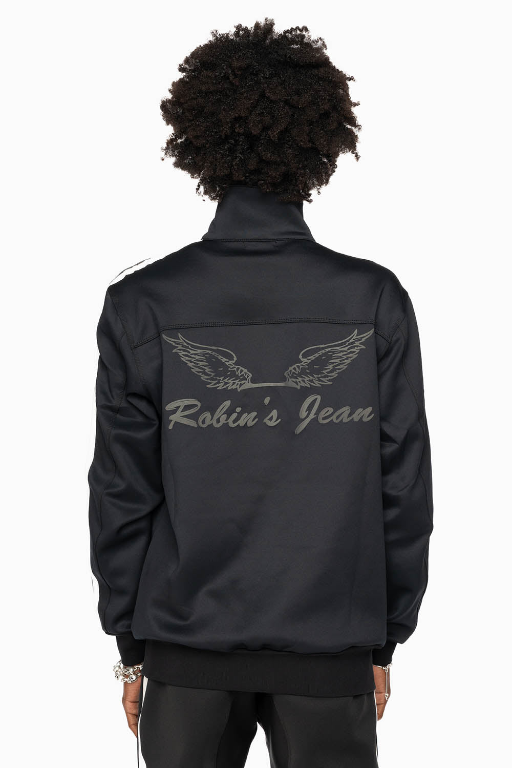 TRACK JACKET IN BLACK WITH WHITE STRIPE