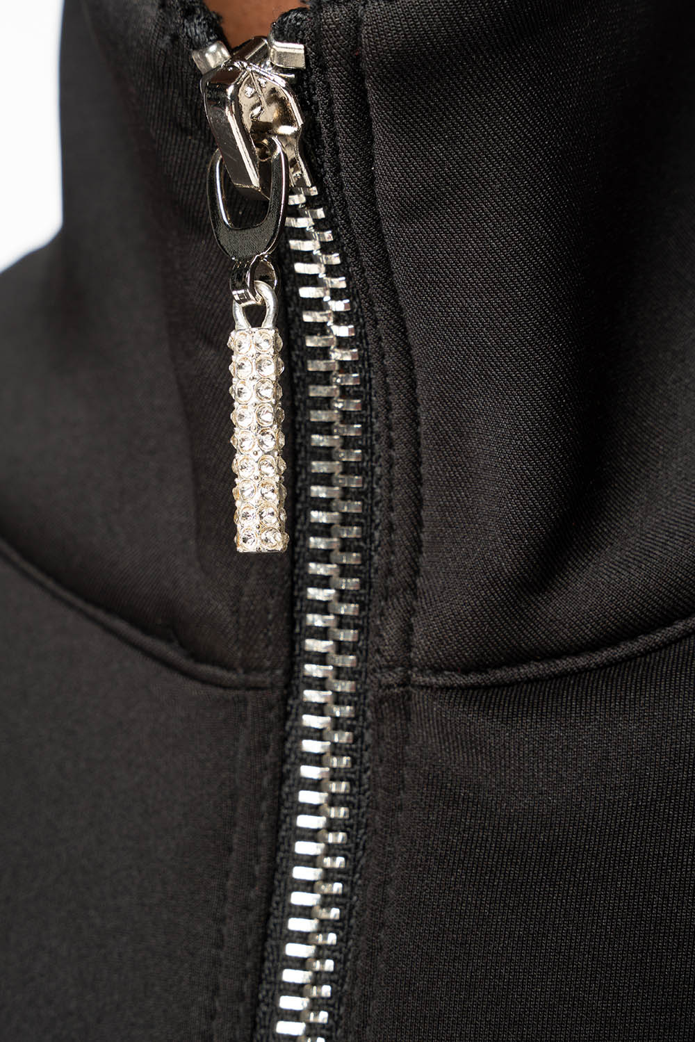 TRACK JACKET IN BLACK WITH RED STRIPE AND GOLD ROBIN’S LOGO EMBROIDERY