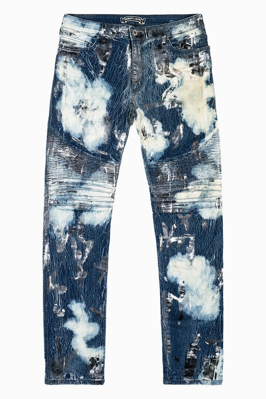 MENS BIKER JEANS WITH FLAP IN TINA WASH WITH  CRYSTALS