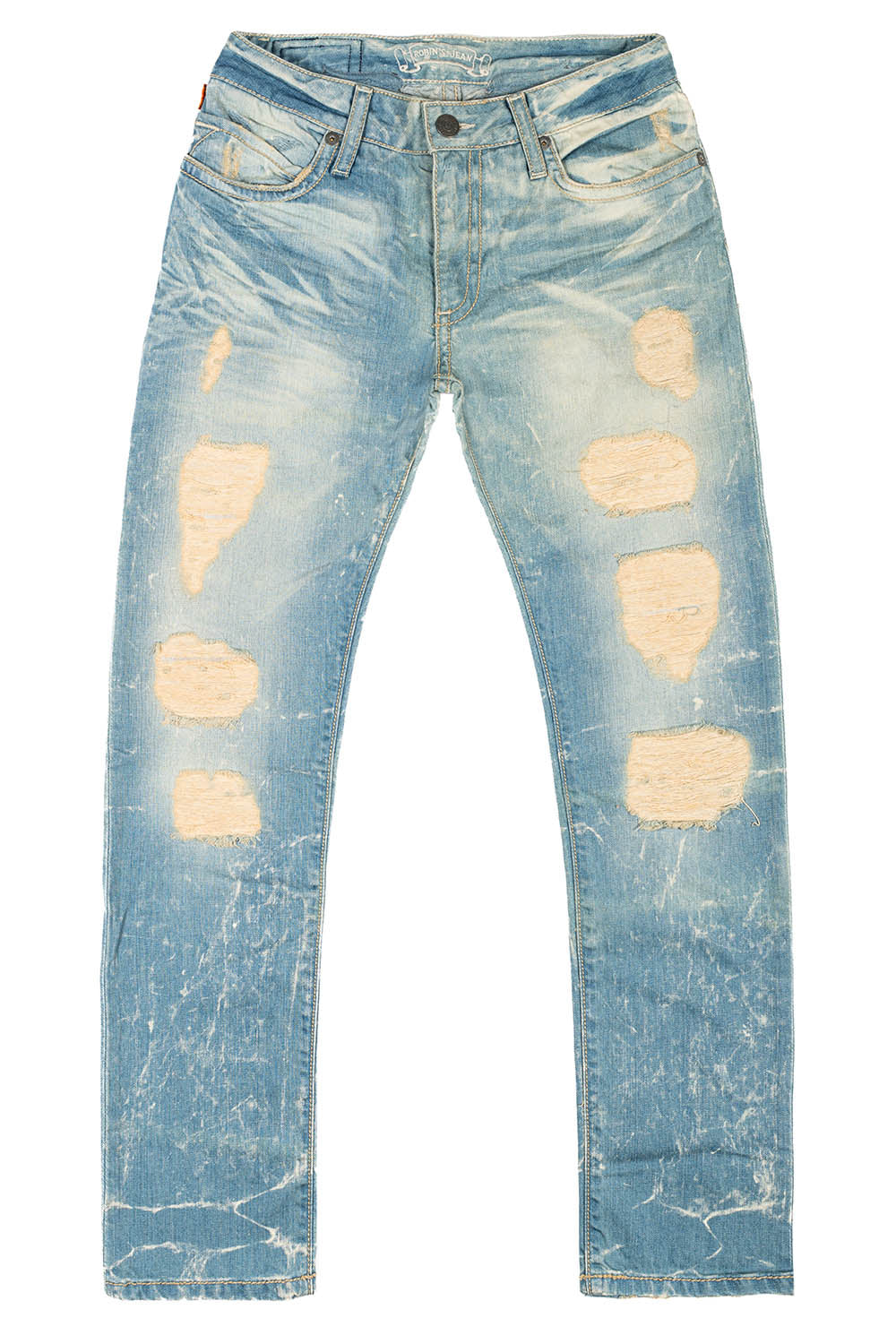 CLASSIC 5 POCKET SLIM LEG JEANS IN 4D LIGHT BROKEN REPAIRED WASH