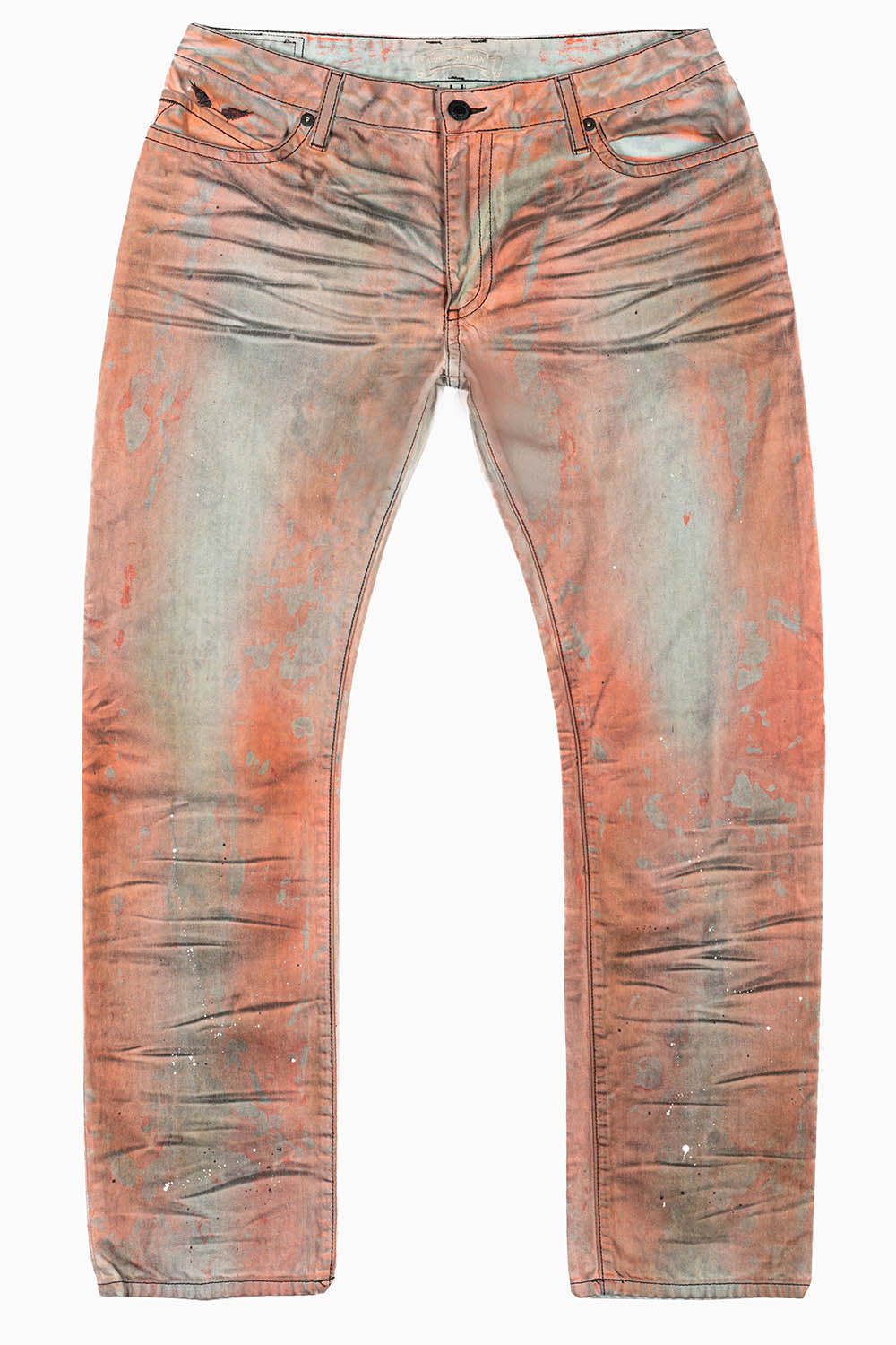 MENS LONG FLAP SLIM JEANS WITH CRYSTALS IN VINTAGE MEDELLIN  ORANGE/BROWN WASH