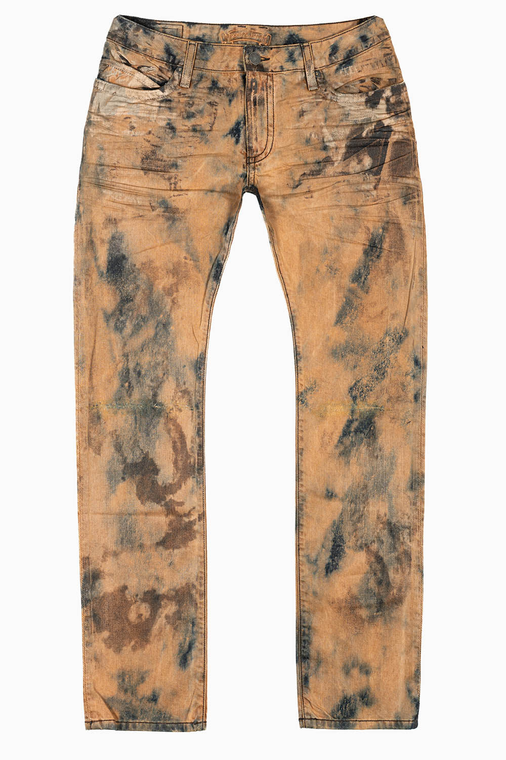MENS LONG FLAP SLIM JEANS WITH CRYSTALS IN ILLUSION INDIGO BRONZE WASH