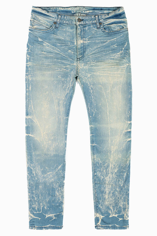 MENS SKINNY JEANS IN BLUE 4D LIGHT WASH WITH TONAL WING EMBROIDERY