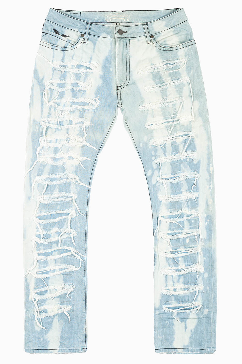 MENS LONG FLAP SLIM RIPPED JEANS IN FLORENCE WASH EMBELLISHED WITH STUDS & CRYSTALS