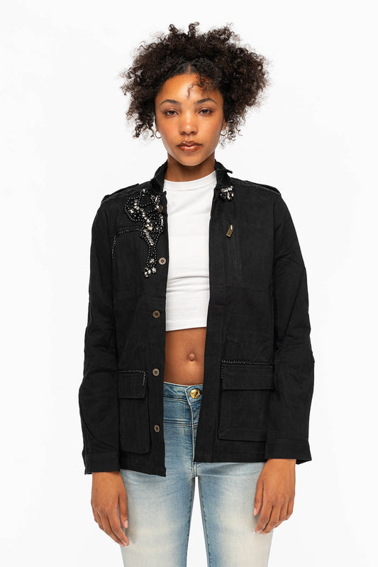 MILITARY JACKET WITH CRYSTALS IN BLACK