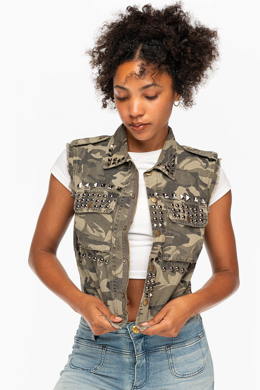 STUDDED CAMO JACKET WITH EAGLE