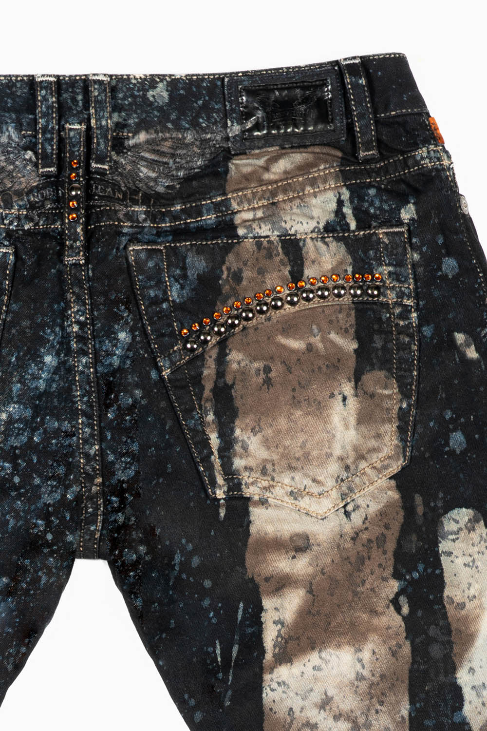 CLASSIC 5 POCKET STRAIGHT LEG JEAN IN CARBON WASH WITH CRYSTALS & STUDS