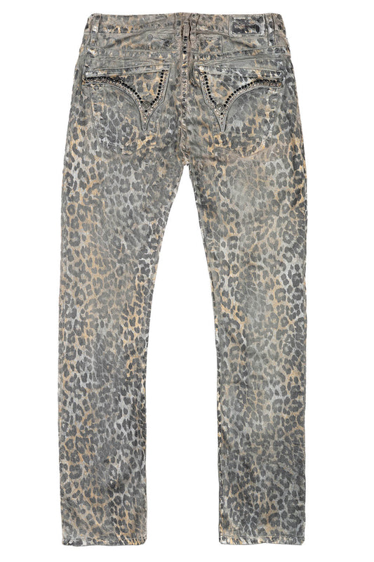 MENS CLASSIC STRAIGHT LEG LONG FLAP JEANS IN SAFARI GRAY WITH CRYSTALS
