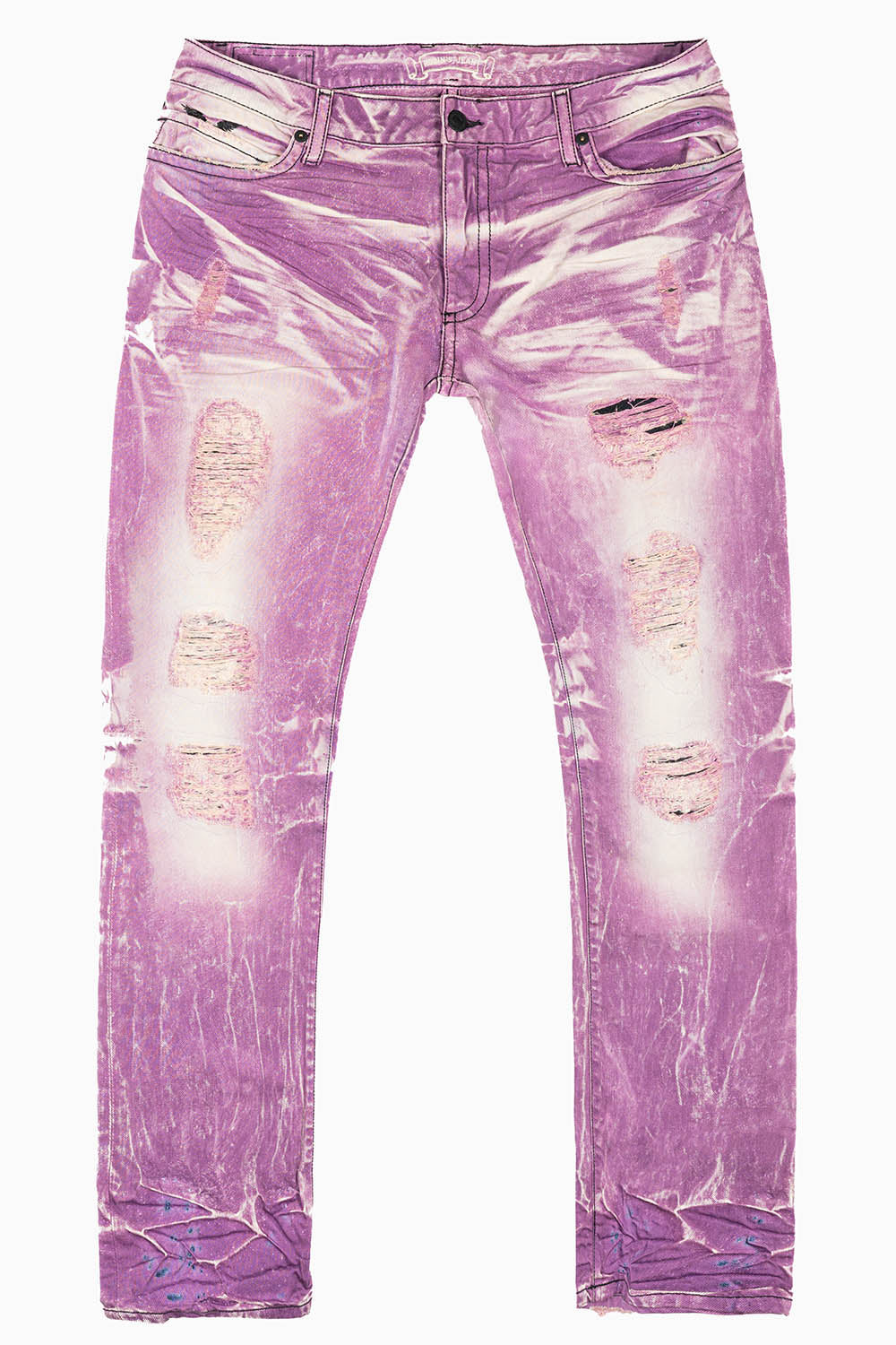 MENS LONG FLAP SLIM JEANS IN MONTECITO DESTROY WASH EMBELLISHED WITH  CRYSTALS