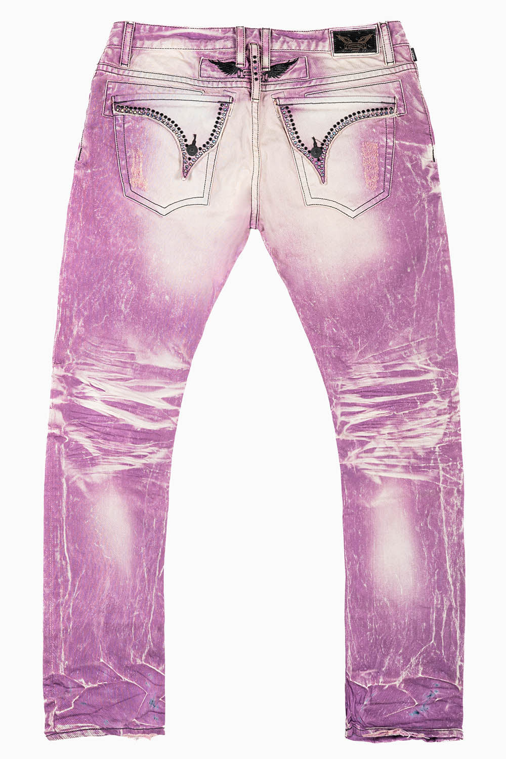 MENS LONG FLAP SLIM JEANS IN MONTECITO DESTROY WASH EMBELLISHED WITH  CRYSTALS