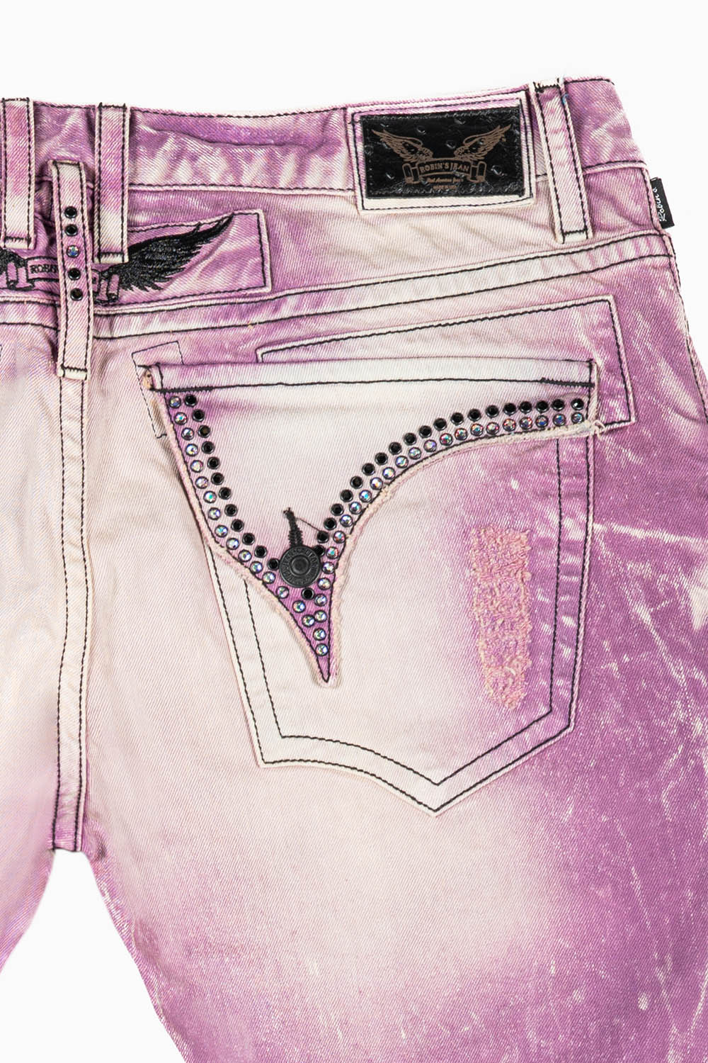MENS LONG FLAP SLIM JEANS IN MONTECITO DESTROY WASH EMBELLISHED WITH  CRYSTALS