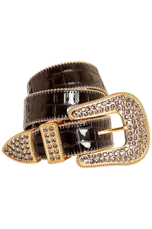 ROBIN'S JEAN CRYSTAL BELT IN BLACK WITH BLK DIAMOND CRYSTALS