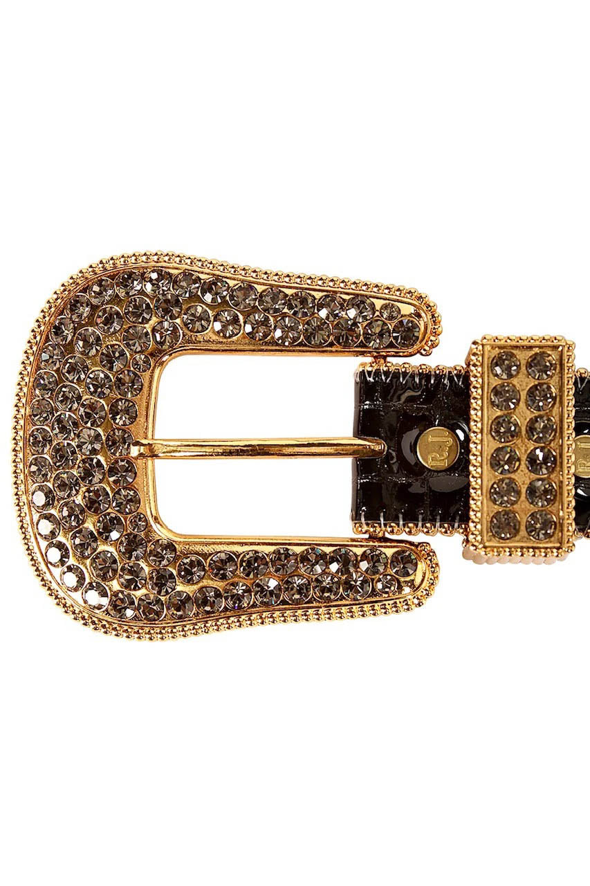 ROBIN'S JEAN CRYSTAL BELT IN BLACK WITH BLK DIAMOND CRYSTALS