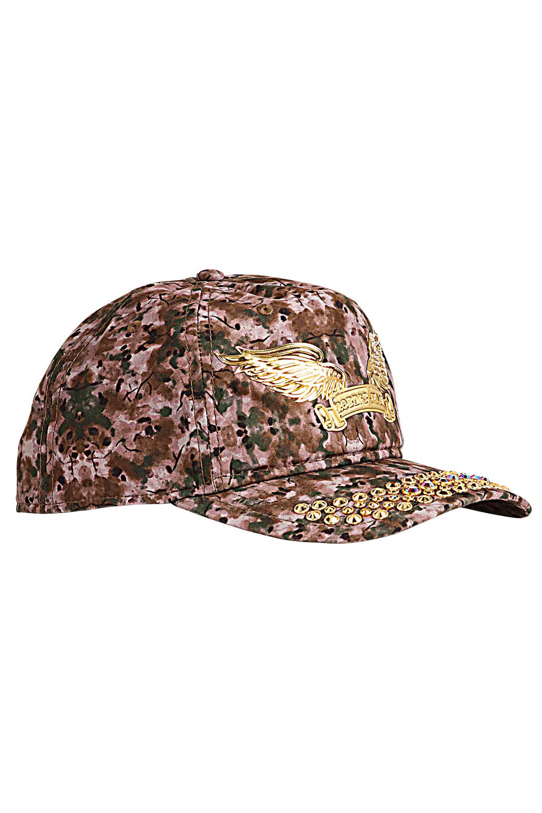 GREEN CAMO SNAPBACK WITH GOLD & RED CRYSTALS