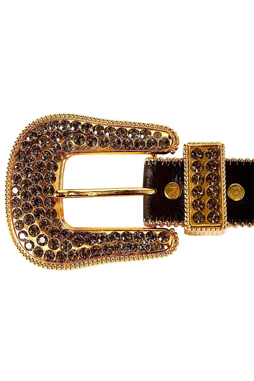 ROBIN'S JEAN BLACK LEATHER BELT WITH BLACK DIAMOND CRYSTALS