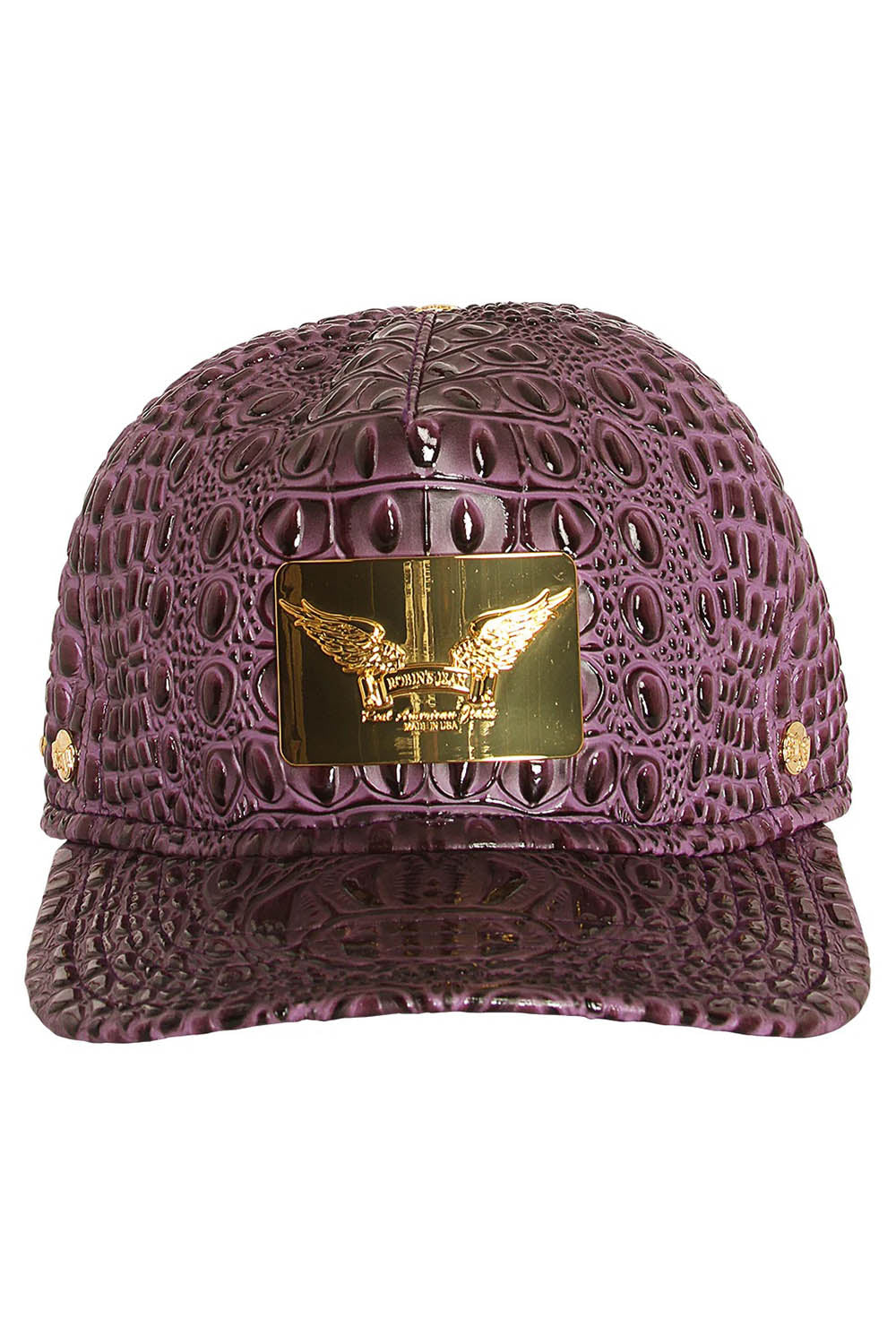 ROBIN'S GOLD TAG CAP IN PURPLE CROC