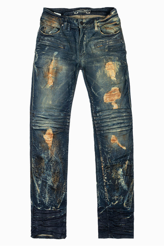 MOTO BIKER MEN'S SLIM STRAIGHT LEG JEANS IN LAS VEGAS WASH