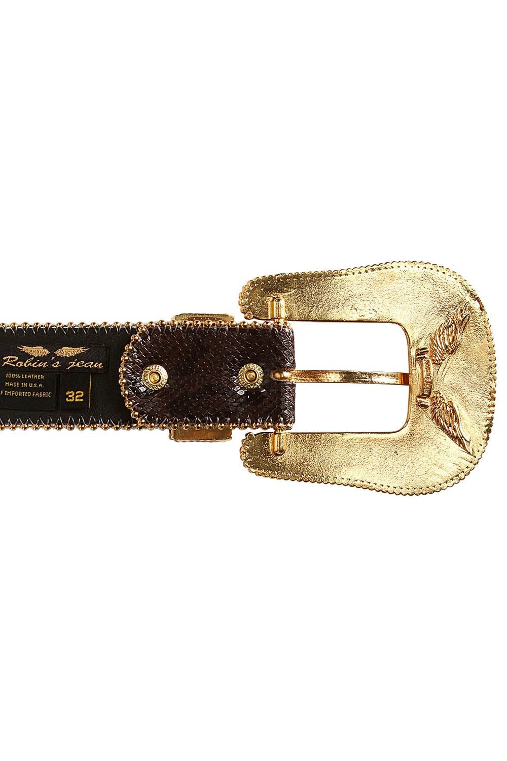 ROBIN'S JEAN CRYSTAL BELT IN GOLD AND BROWN SNAKE