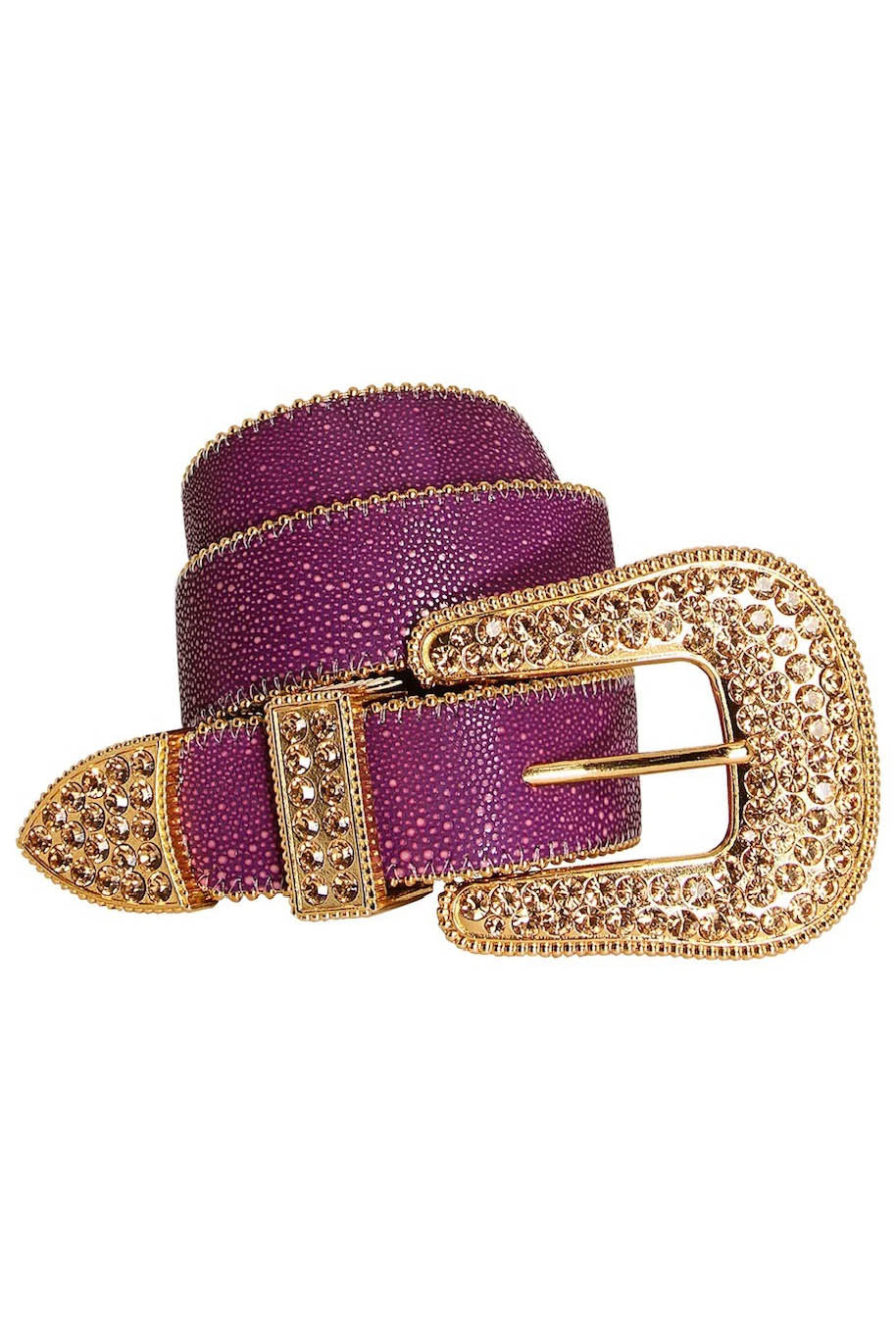 ROBIN'S JEAN CRYSTAL BELT IN PURPLE LIZARD WITH GOLD