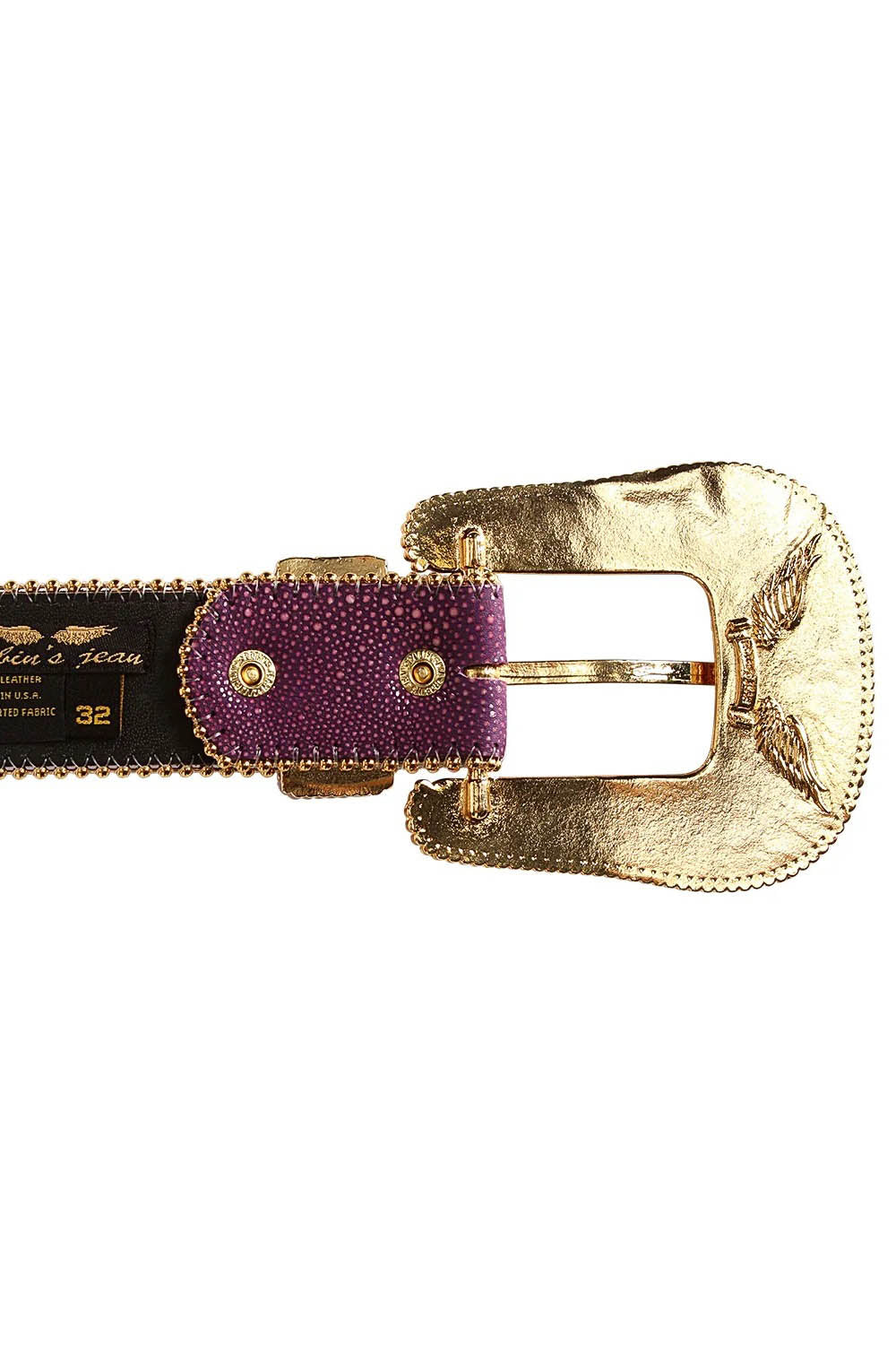 ROBIN'S JEAN CRYSTAL BELT IN PURPLE LIZARD WITH GOLD