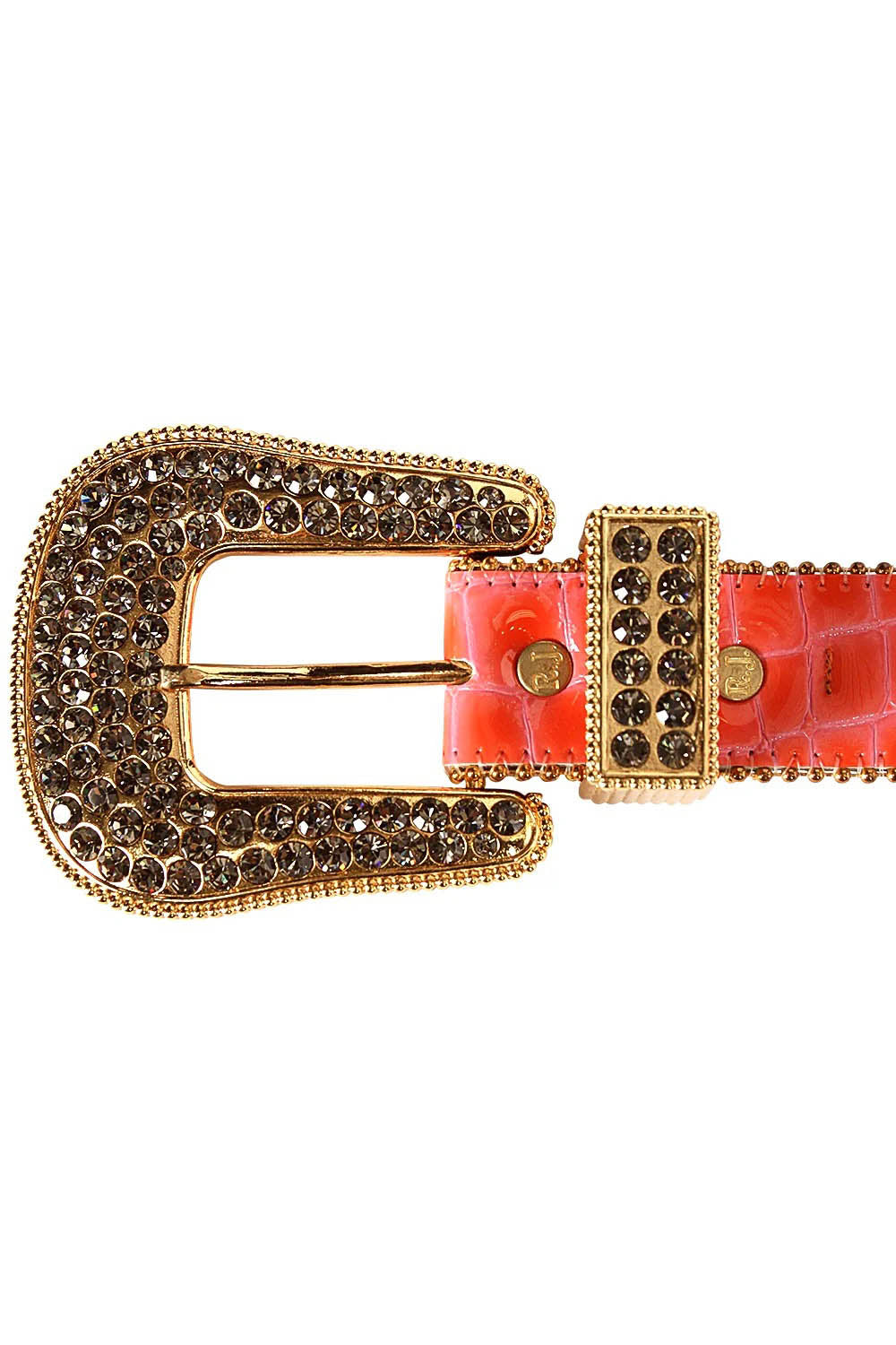 ROBIN'S JEAN PATENT LEATHER SALMON CROCODILE BELT FULL BEADED