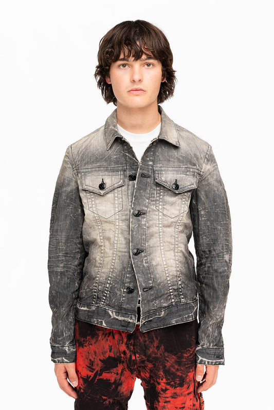 MENS BLACK DENIM JACKET IN 4D DARK