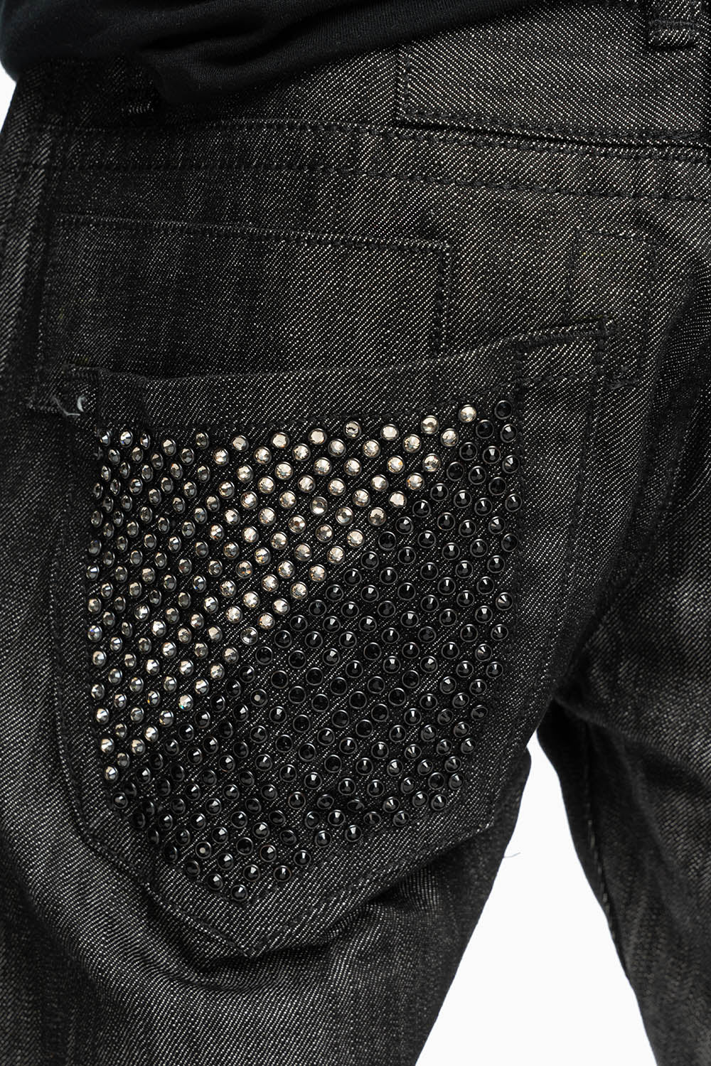 ROBIN’S  5 POCKET STRAIGHT LEG JEANS IN RAW BLK DENIM  WITH CRYSTALS
