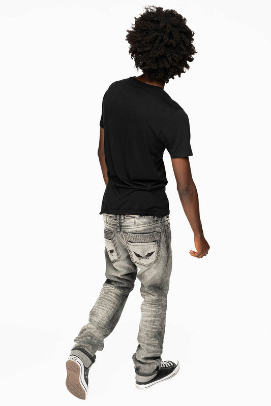 MENS DOUBLE BACK POCKET JEANS LIMITED EDITION WITH  BLK DIAMOND CRYSTALS IN CHEROKEE WASH