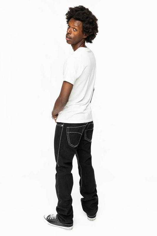 HEAVY STITCH JEANS IN PURE BLACK  WITH WHITE CONTRAST