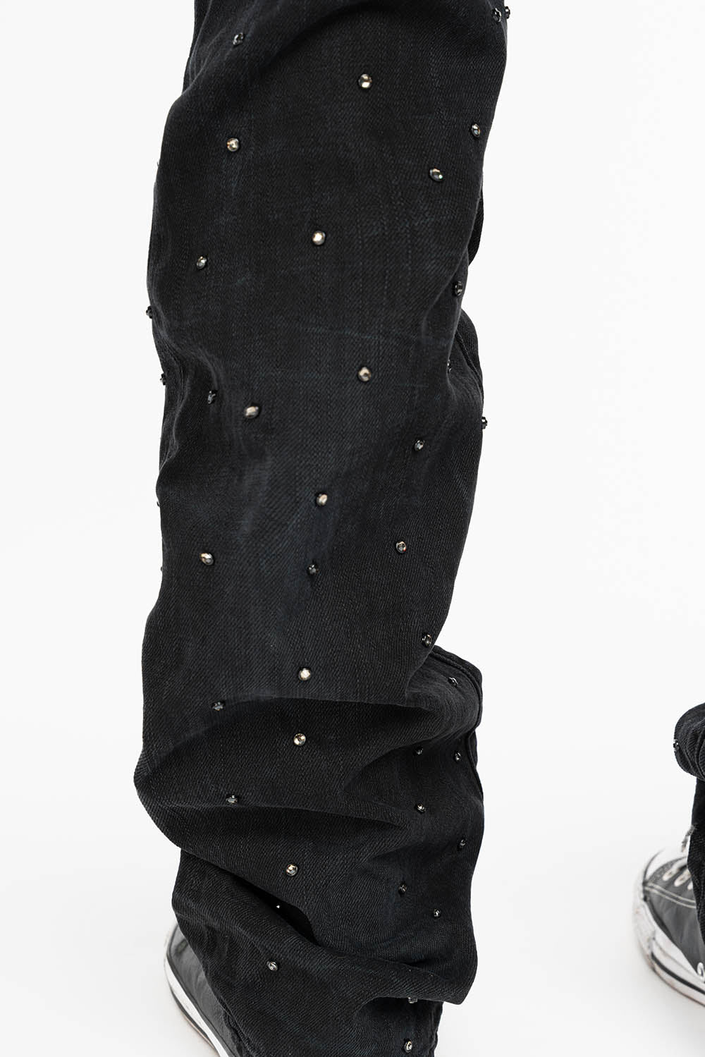 ROBIN'S STRAIGHT LEG JEANS IN VINTAGE BLACK BROKEN WASH  EMBELLISHED  ALLOVER WITH CRYSTALS