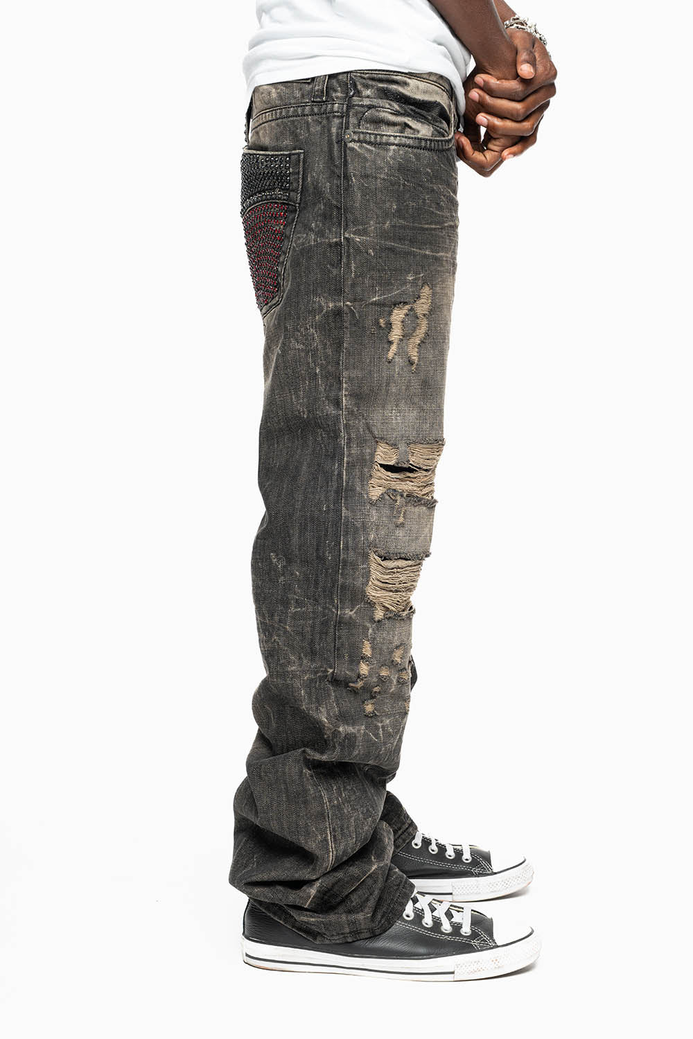 ROBIN'S STRAIGHT LEG JEANS  BROKEN WASH WITH FULL EMBELLISHED BACK POCKETS WITH  CRYSTALS