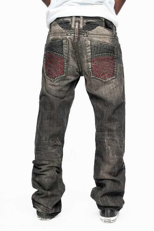 ROBIN'S STRAIGHT LEG JEANS  BROKEN WASH WITH FULL EMBELLISHED BACK POCKETS WITH  CRYSTALS