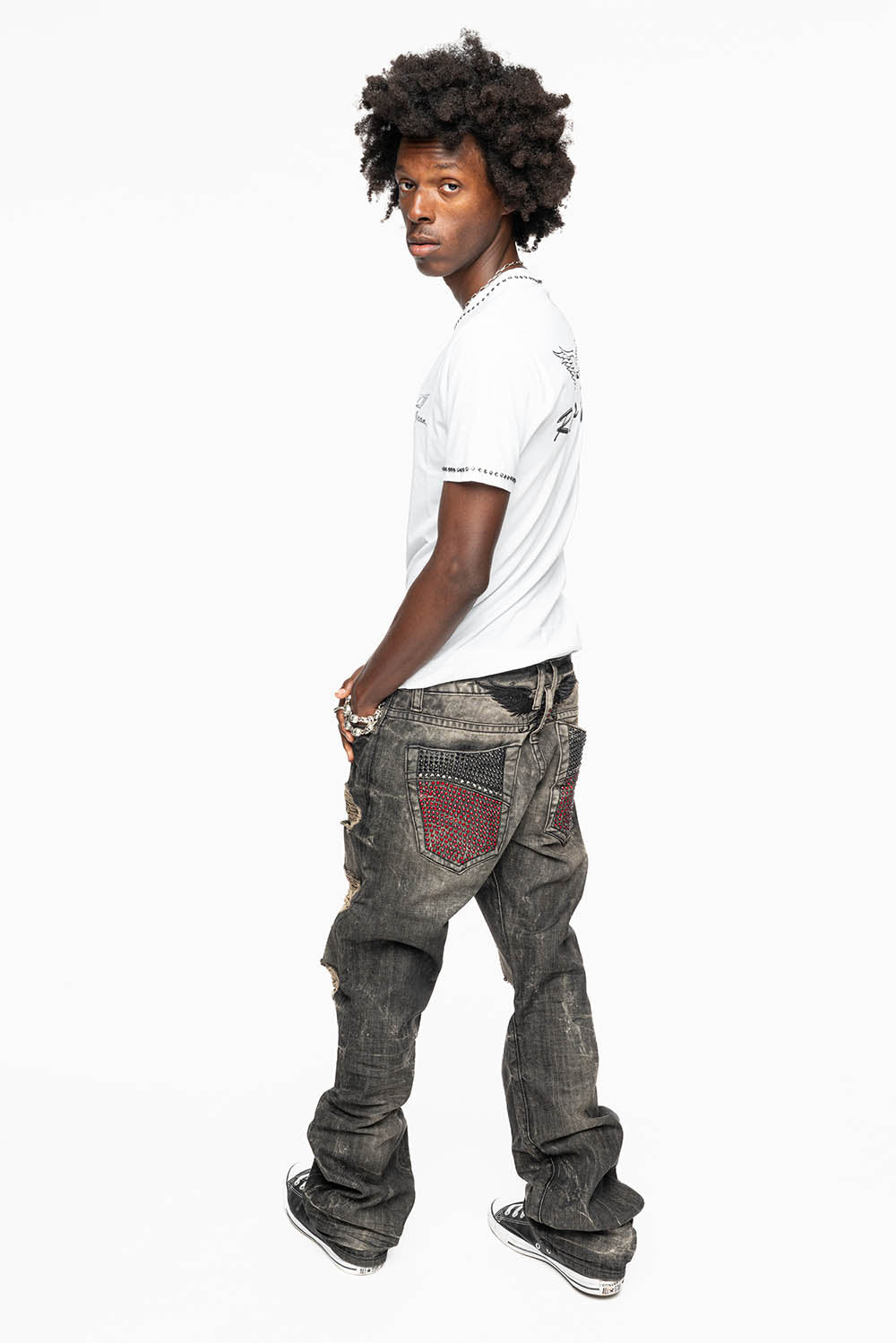 ROBIN'S STRAIGHT LEG JEANS  BROKEN WASH WITH FULL EMBELLISHED BACK POCKETS WITH  CRYSTALS