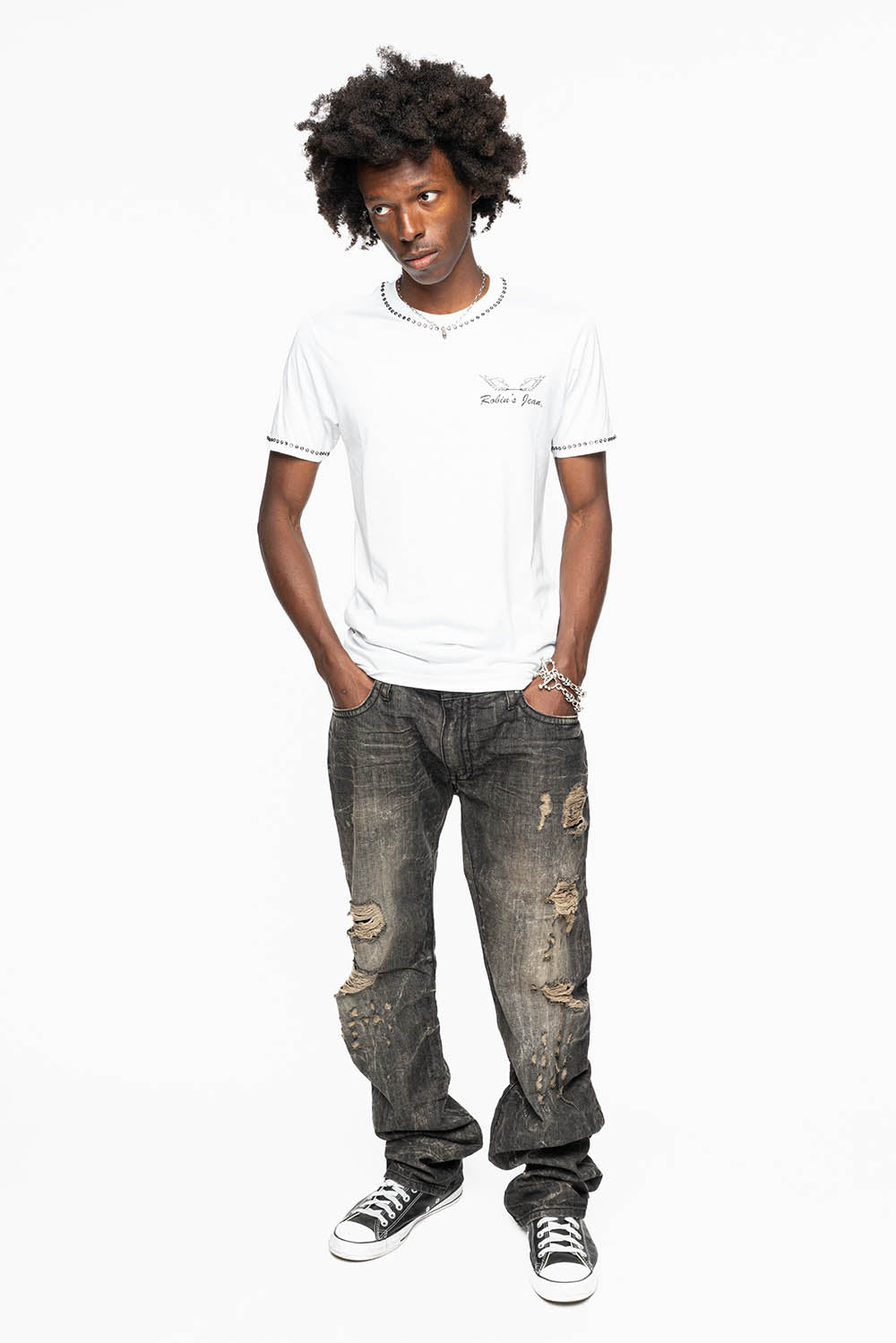 ROBIN'S STRAIGHT LEG JEANS  BROKEN WASH WITH FULL EMBELLISHED BACK POCKETS WITH  CRYSTALS