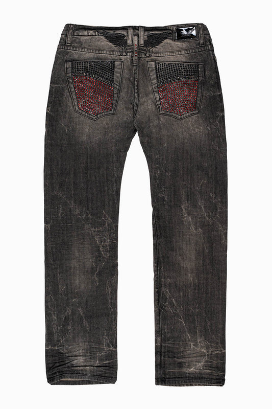 ROBIN'S STRAIGHT LEG JEANS  BROKEN WASH WITH FULL EMBELLISHED BACK POCKETS WITH  CRYSTALS