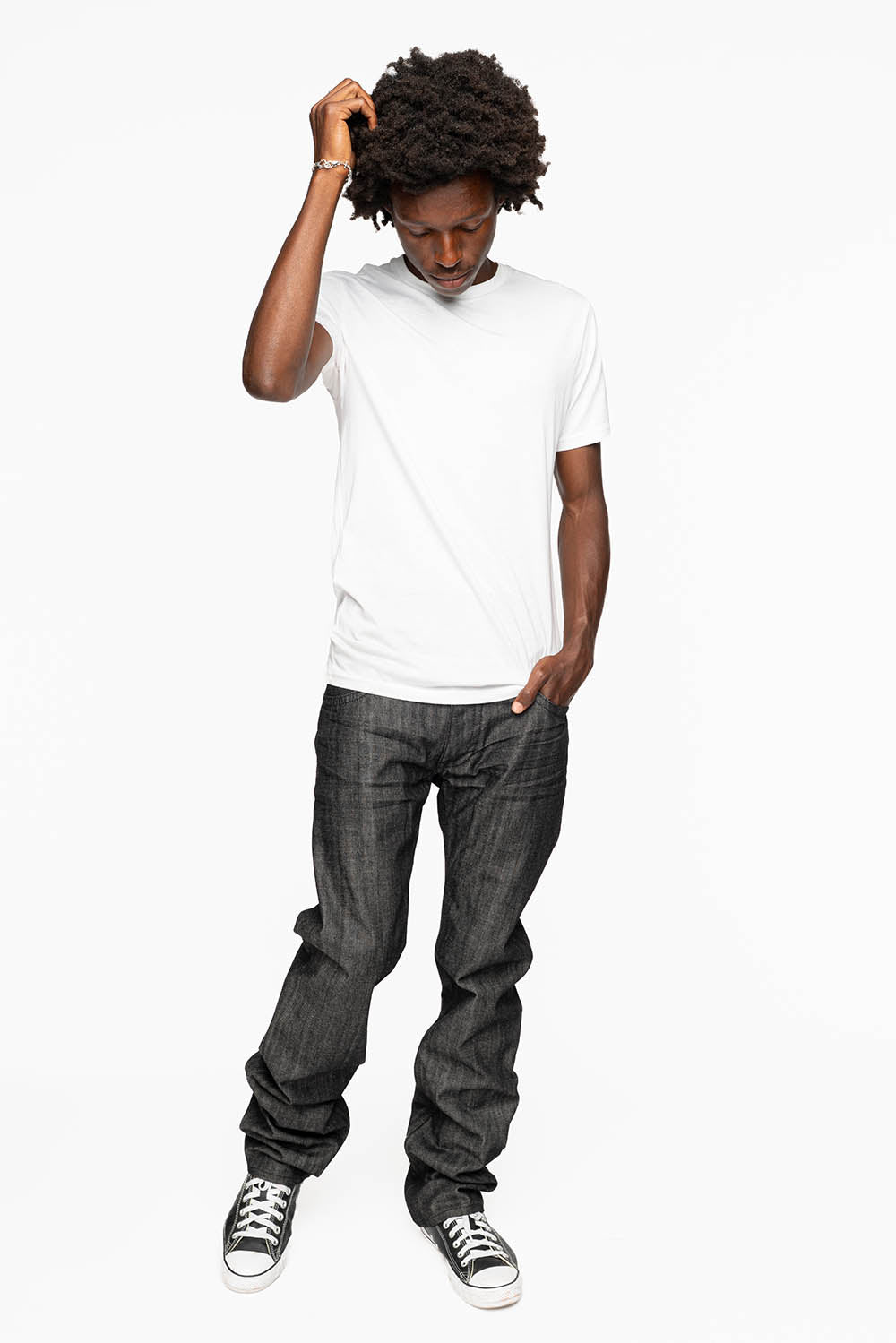 ROBIN’S 5 POCKET STRAIGHT LEG JEANS IN RAW BLK DENIM WITH CRYSTALS