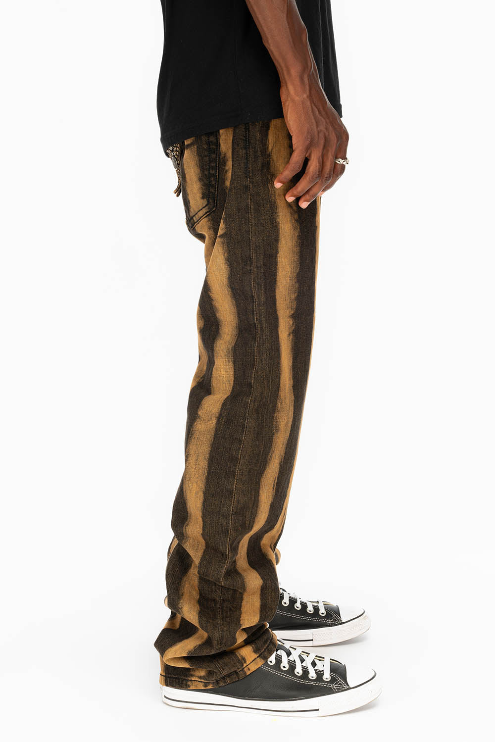 MENS LONG FLAP PRISONER TAN WASH JEANS WITH EMBELLISHMENT – Robin's Jean