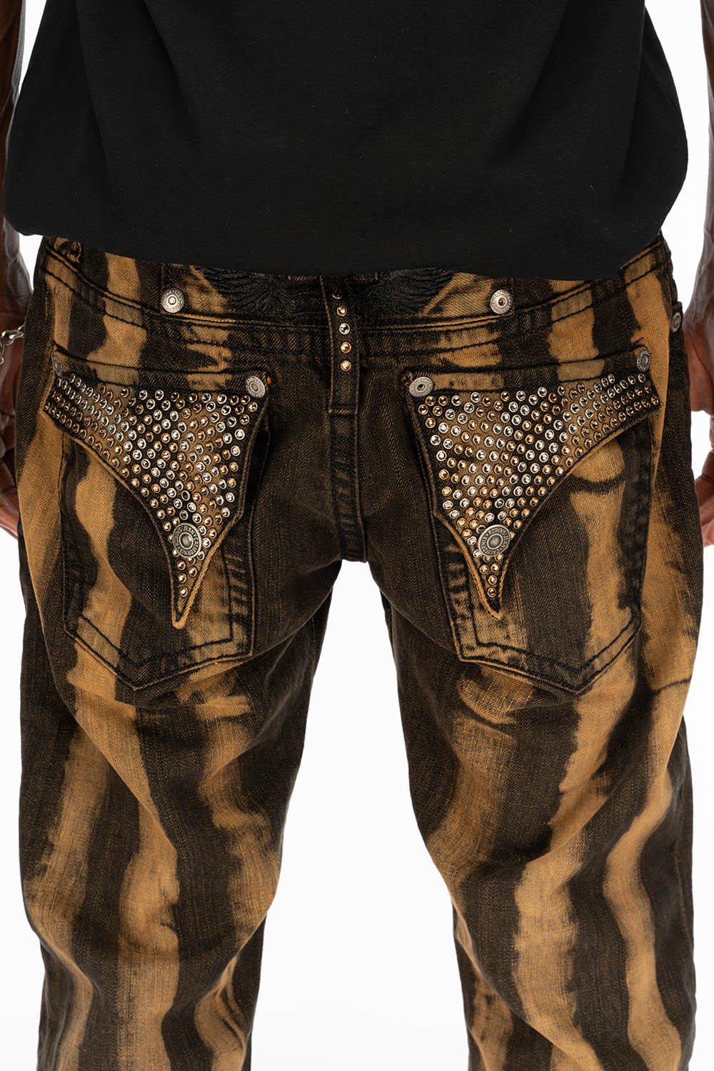 MENS LONG FLAP PRISONER TAN WASH JEANS WITH EMBELLISHMENT – Robin's Jean