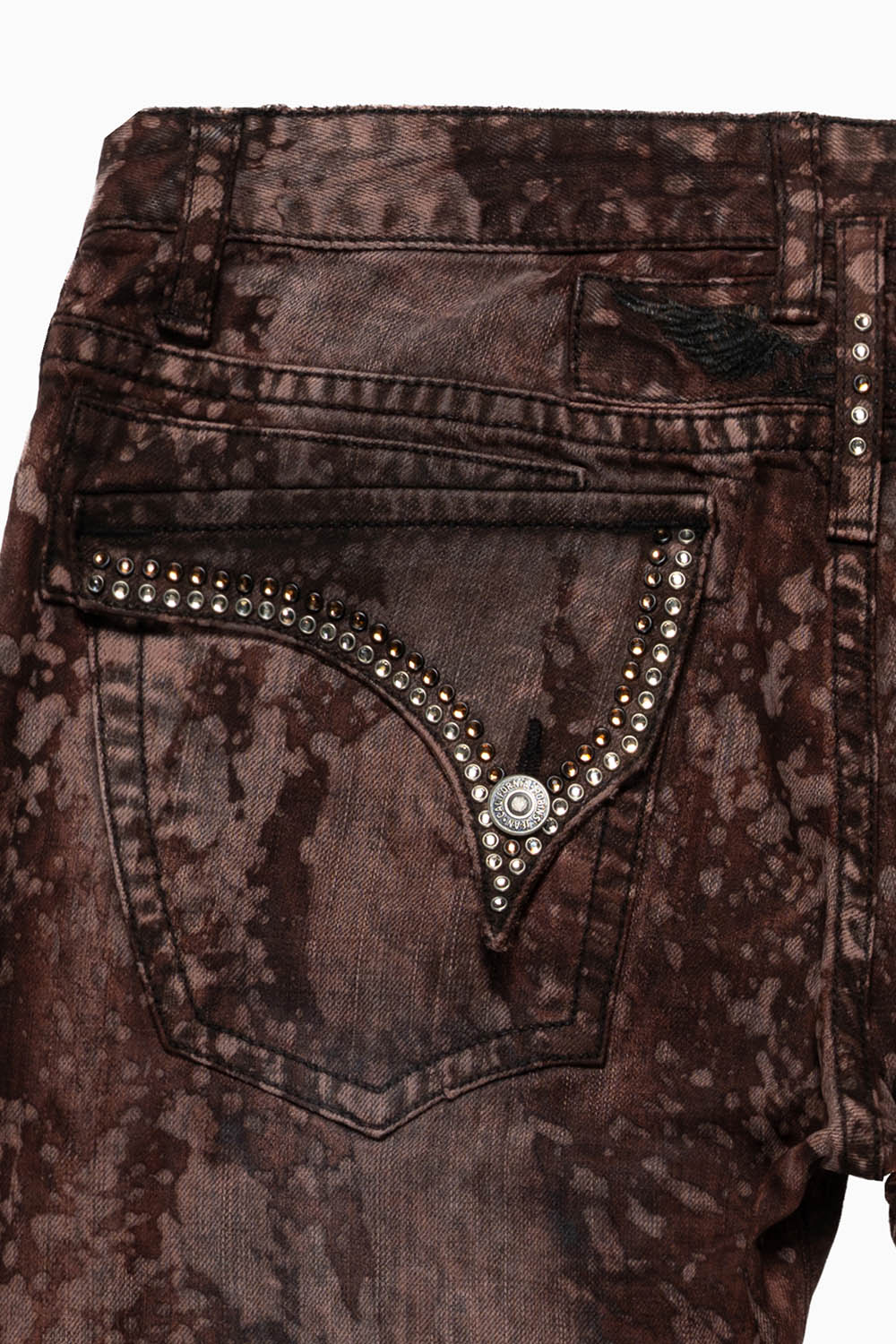 LONG FLAP STRAIGHT LEG JEANS WITH CRYSTALS  IN GALAXY BROWN WASH