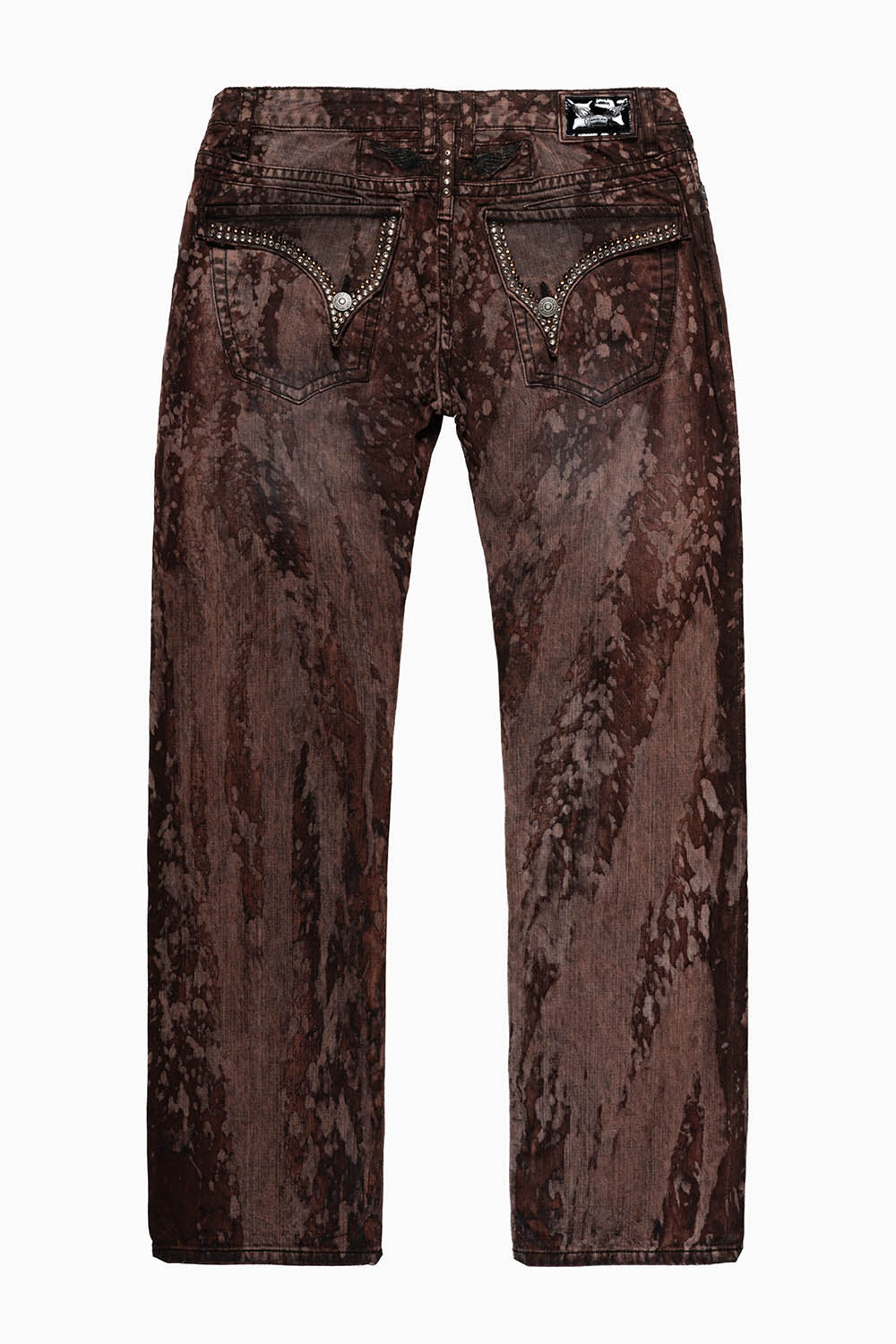 LONG FLAP STRAIGHT LEG JEANS WITH CRYSTALS  IN GALAXY BROWN WASH