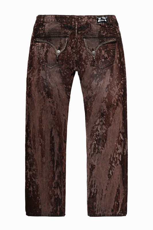 LONG FLAP STRAIGHT LEG JEANS WITH CRYSTALS  IN GALAXY BROWN WASH