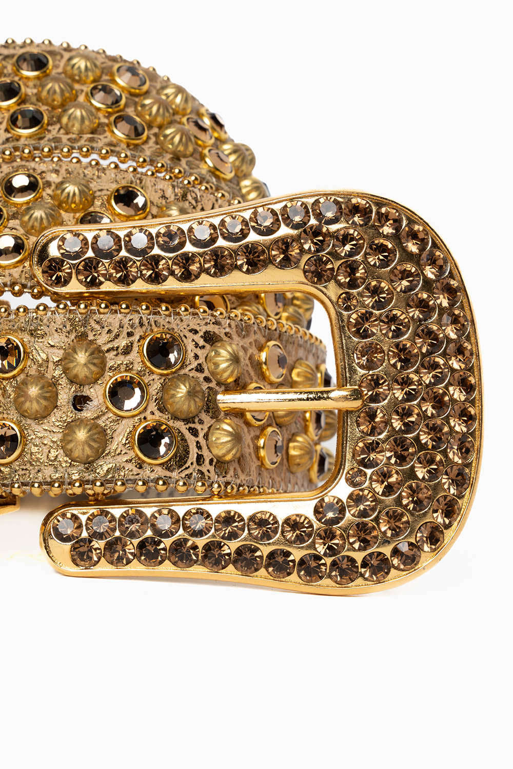 ROBIN'S JEAN BLK LEATHER BELT WITH AURUM CRYSTALS & PARACHUTE STUDS