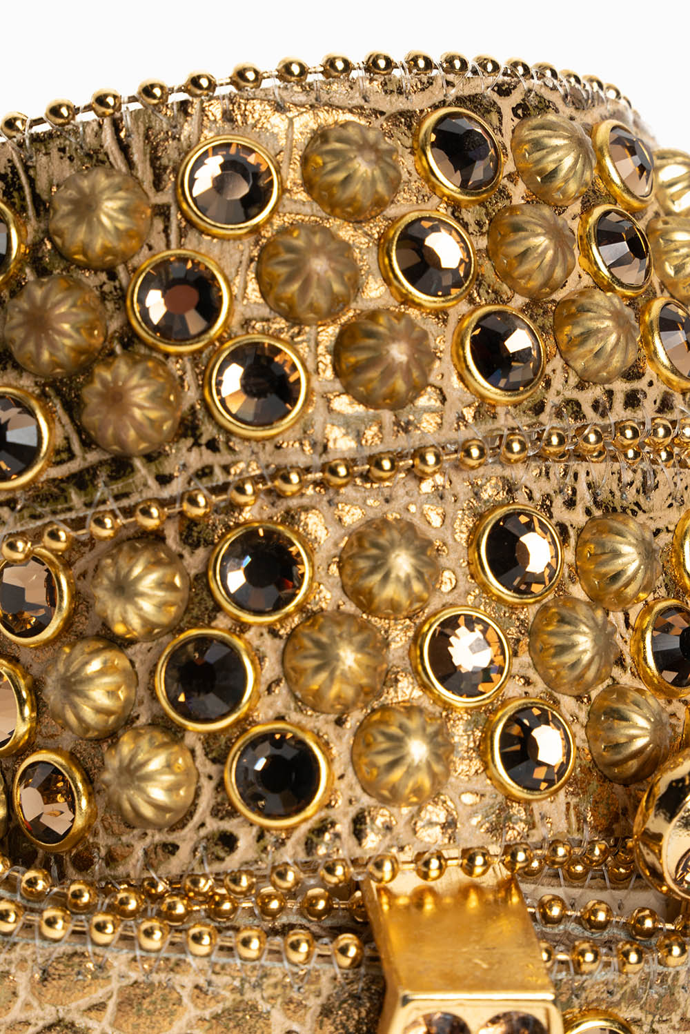 ROBIN'S JEAN BLK LEATHER BELT WITH AURUM CRYSTALS & PARACHUTE STUDS