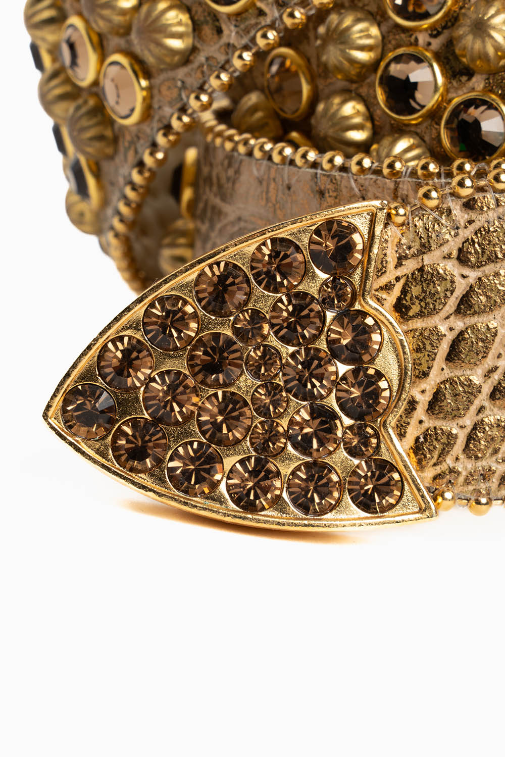 ROBIN'S JEAN BLK LEATHER BELT WITH AURUM CRYSTALS & PARACHUTE STUDS