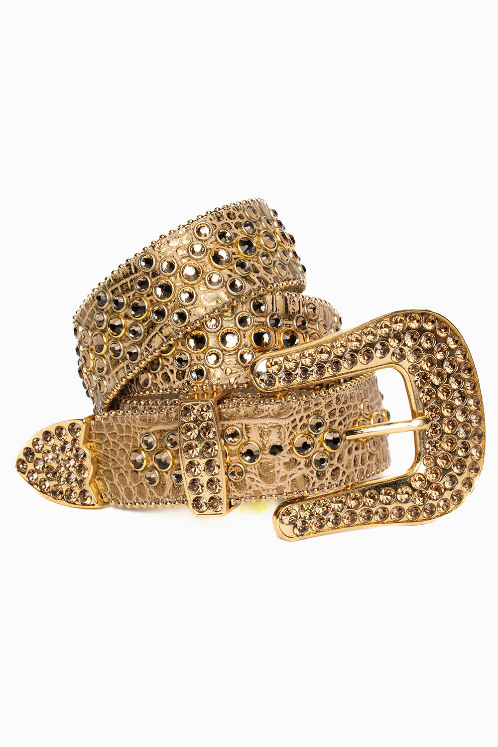 ROBIN'S JEAN GOLD CROCODILE LEATHER BELT WITH SMOKY TOPAZ CRYSTALS