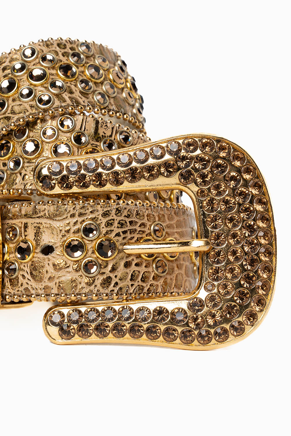 ROBIN'S JEAN GOLD CROCODILE LEATHER BELT WITH SMOKY TOPAZ CRYSTALS