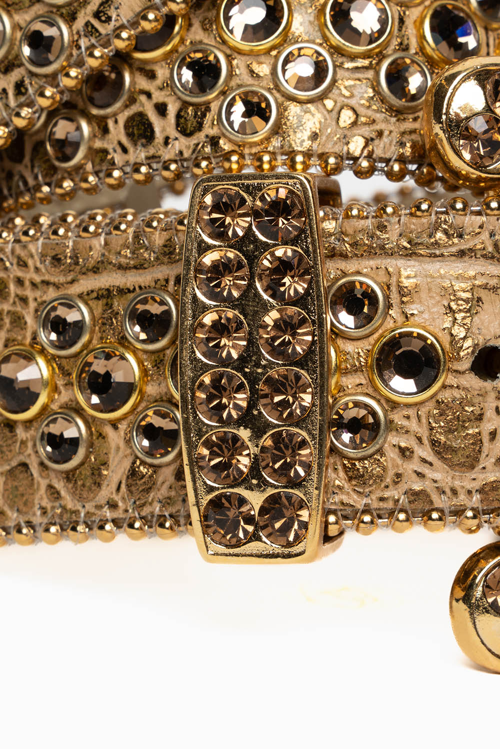 ROBIN'S JEAN GOLD CROCODILE LEATHER BELT WITH SMOKY TOPAZ CRYSTALS