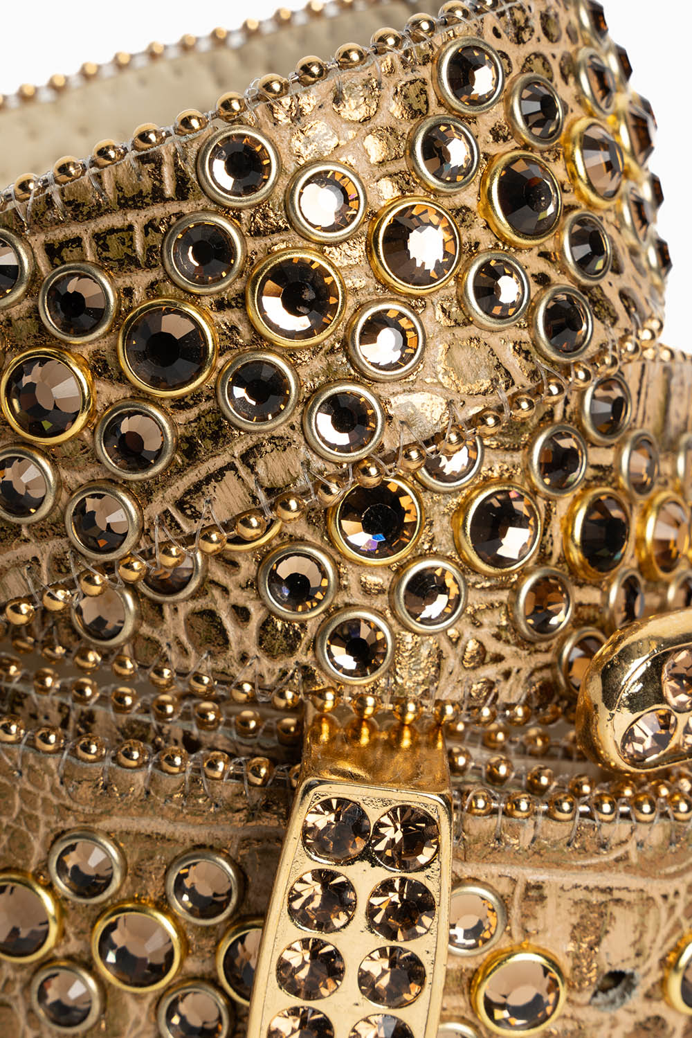 ROBIN'S JEAN GOLD CROCODILE LEATHER BELT WITH SMOKY TOPAZ CRYSTALS