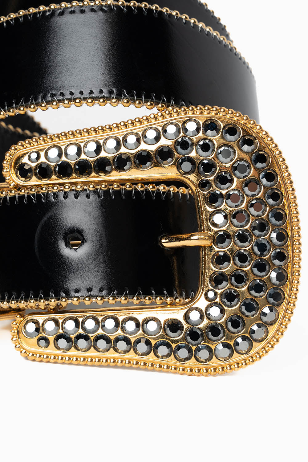 ROBIN'S JEAN BLK LEATHER BELT WITH BLK DIAMOND CRYSTALS