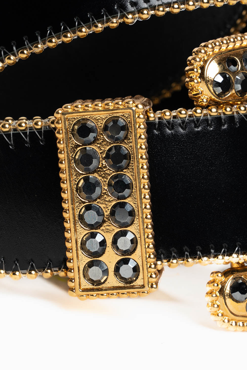 ROBIN'S JEAN BLK LEATHER BELT WITH BLK DIAMOND CRYSTALS